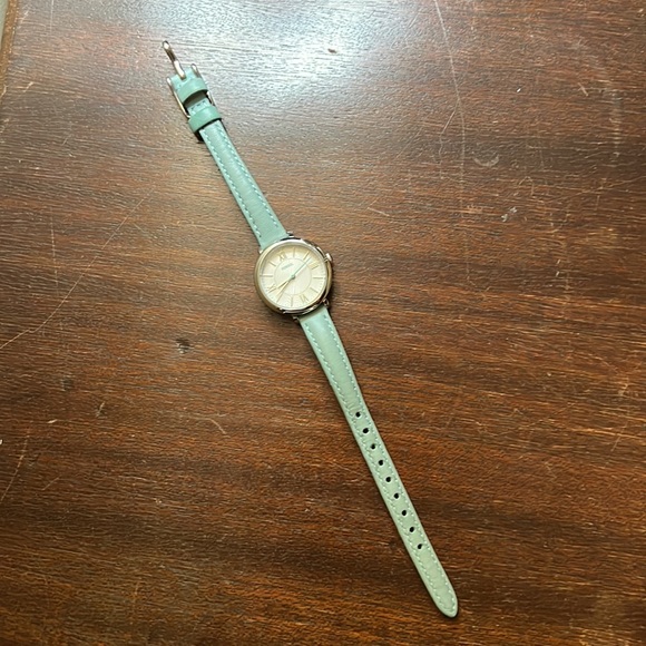 Silver Fossil Mini Jacqueline Three-Hand Teal Blue - Picture 2 of 3